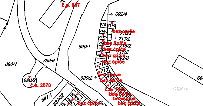 Brno 45580022 na parcele st. 692/5 v KÚ Lesná, Katastrální mapa