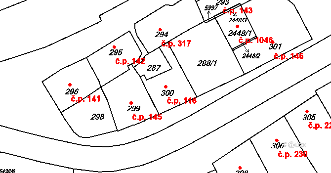 Bojkovice 116 na parcele st. 300 v KÚ Bojkovice, Katastrální mapa