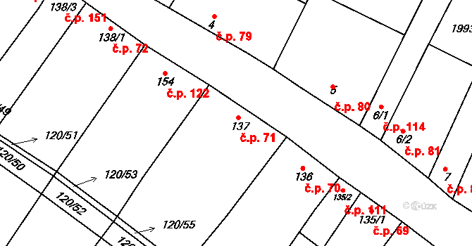 Drysice 71 na parcele st. 137 v KÚ Drysice, Katastrální mapa