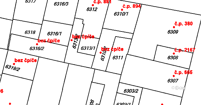 Plzeň 48357022 na parcele st. 6310/2 v KÚ Plzeň, Katastrální mapa