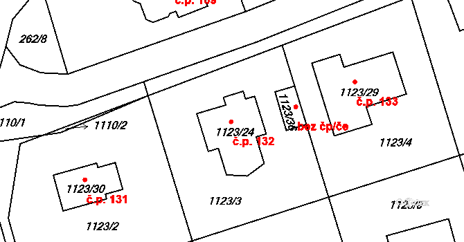 Nahořany 132 na parcele st. 1123/24 v KÚ Nahořany nad Metují, Katastrální mapa