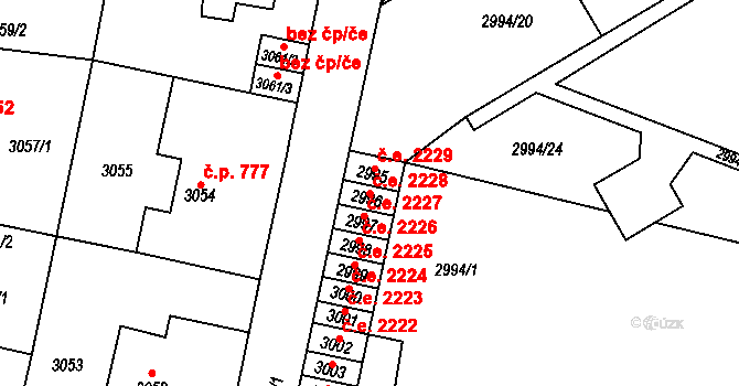 Most 2228 na parcele st. 2996 v KÚ Most II, Katastrální mapa