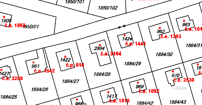 Litice 3164, Plzeň na parcele st. 3517 v KÚ Valcha, Katastrální mapa