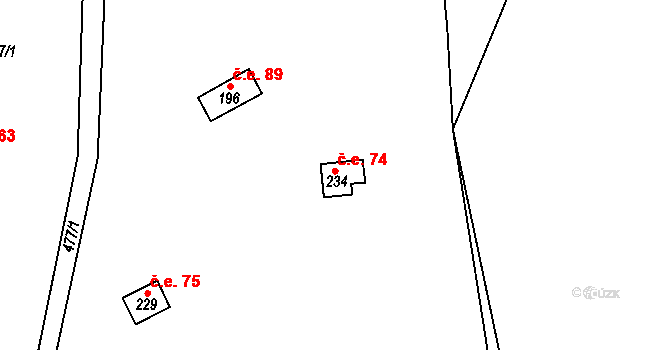 Kunčí 74, Slatiňany na parcele st. 234 v KÚ Kunčí, Katastrální mapa