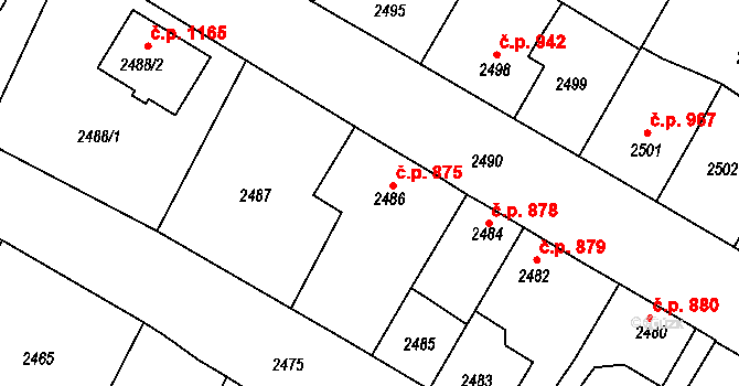 Třešť 875 na parcele st. 2486 v KÚ Třešť, Katastrální mapa