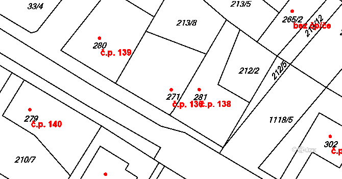 Jestřabí Lhota 136 na parcele st. 271 v KÚ Jestřabí Lhota, Katastrální mapa