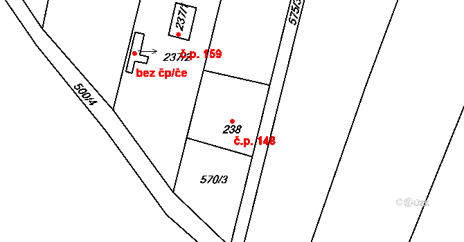 Mlékojedy 148, Neratovice na parcele st. 238 v KÚ Mlékojedy u Neratovic, Katastrální mapa