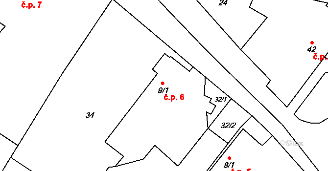 Dražkov 6, Sezemice na parcele st. 9/1 v KÚ Dražkov nad Labem, Katastrální mapa