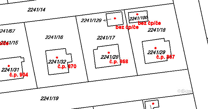 Třemošná 868 na parcele st. 2241/28 v KÚ Třemošná, Katastrální mapa