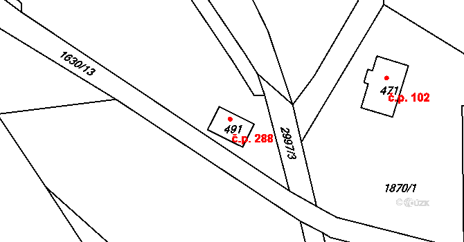Heřmanice v Podještědí 288, Jablonné v Podještědí na parcele st. 491 v KÚ Heřmanice v Podještědí, Katastrální mapa