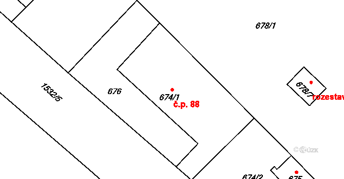 Sobotín 88 na parcele st. 674/1 v KÚ Sobotín, Katastrální mapa