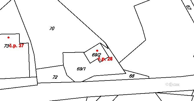 Heřmanice 28, Starý Jičín na parcele st. 69/2 v KÚ Heřmanice u Polomi, Katastrální mapa