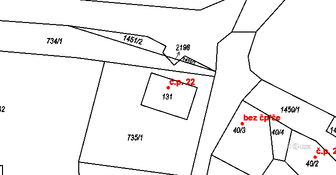Holčovice 22, Postupice na parcele st. 131 v KÚ Milovanice, Katastrální mapa