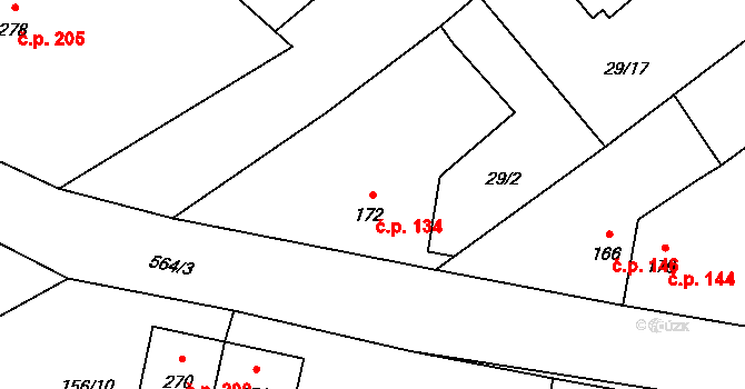 Ruda 134 na parcele st. 172 v KÚ Ruda u Nového Strašecí, Katastrální mapa