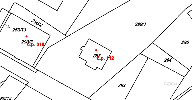 Křemže 112 na parcele st. 288 v KÚ Křemže, Katastrální mapa