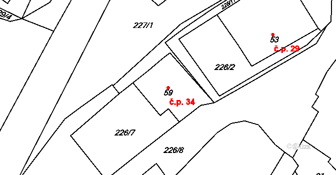 Mysletín 34 na parcele st. 59 v KÚ Mysletín, Katastrální mapa