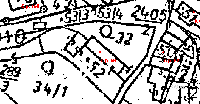 Senožaty 56 na parcele st. 52 v KÚ Senožaty, Katastrální mapa