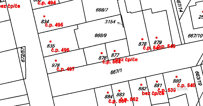 Vodňany II 564, Vodňany na parcele st. 876 v KÚ Vodňany, Katastrální mapa