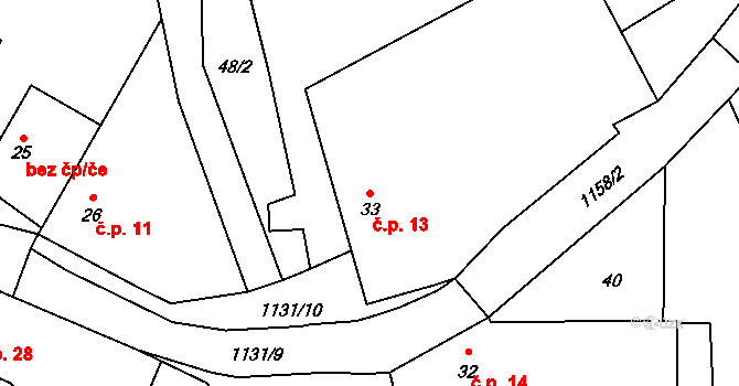 Přibenice 13, Lubenec na parcele st. 33 v KÚ Přibenice, Katastrální mapa