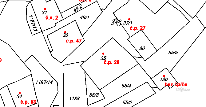 Liběšovice 28, Blšany na parcele st. 35 v KÚ Liběšovice, Katastrální mapa