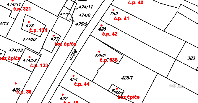 Milokošť 338, Veselí nad Moravou na parcele st. 426/2 v KÚ Milokošť, Katastrální mapa