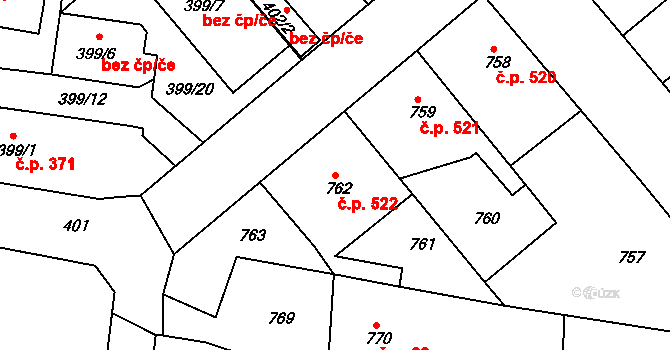 Týniště nad Orlicí 522 na parcele st. 762 v KÚ Týniště nad Orlicí, Katastrální mapa