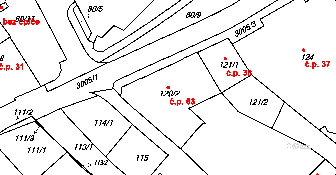 Rychnov nad Kněžnou 63 na parcele st. 120/2 v KÚ Rychnov nad Kněžnou, Katastrální mapa