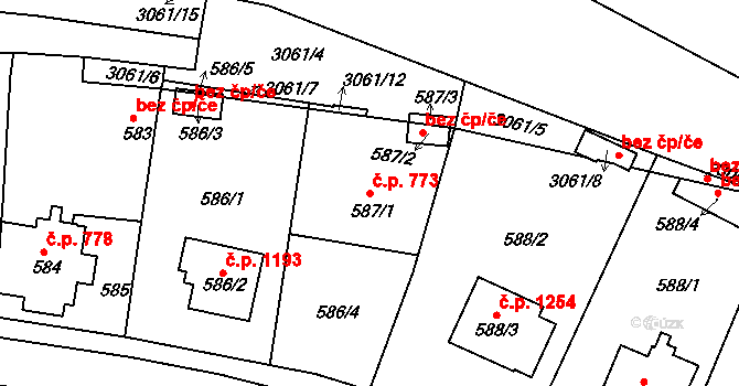 Rychnov nad Kněžnou 773 na parcele st. 587/1 v KÚ Rychnov nad Kněžnou, Katastrální mapa