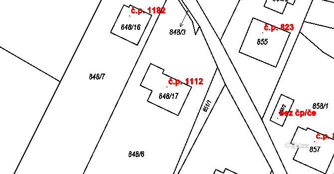Jablunkov 1112 na parcele st. 848/17 v KÚ Jablunkov, Katastrální mapa