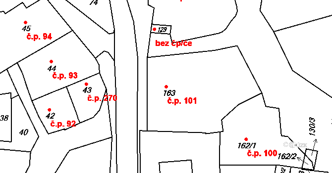 Borkovany 101 na parcele st. 163 v KÚ Borkovany, Katastrální mapa