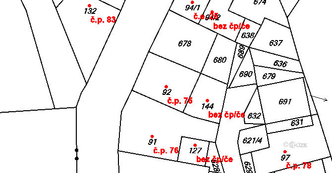 Kotouň 75, Oselce na parcele st. 92 v KÚ Kotouň, Katastrální mapa