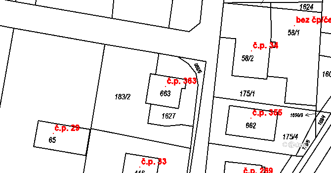 Štítina 363 na parcele st. 663 v KÚ Štítina, Katastrální mapa