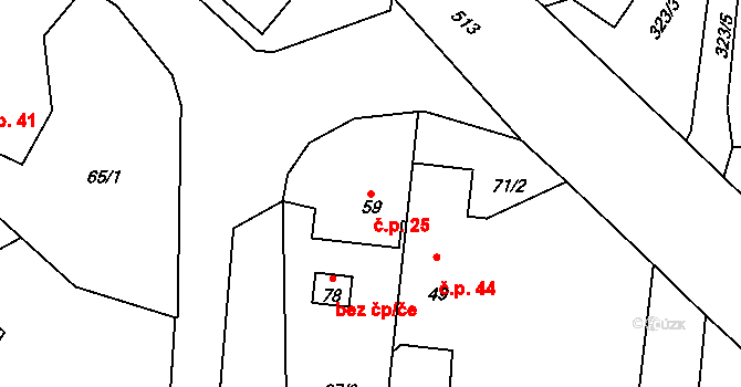 Kucíny 25, Příchovice na parcele st. 59 v KÚ Kucíny, Katastrální mapa
