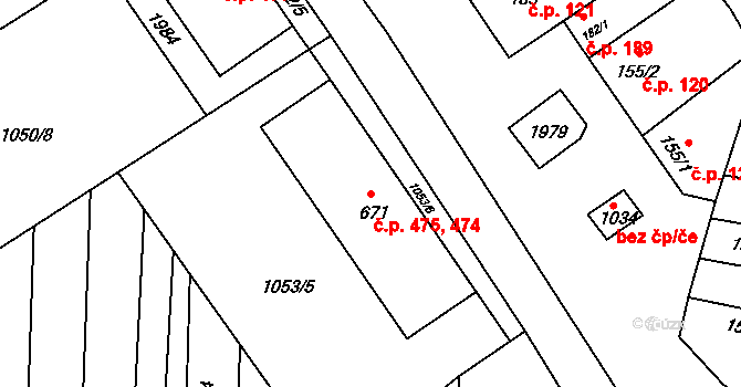 Šakvice 474,475 na parcele st. 671 v KÚ Šakvice, Katastrální mapa