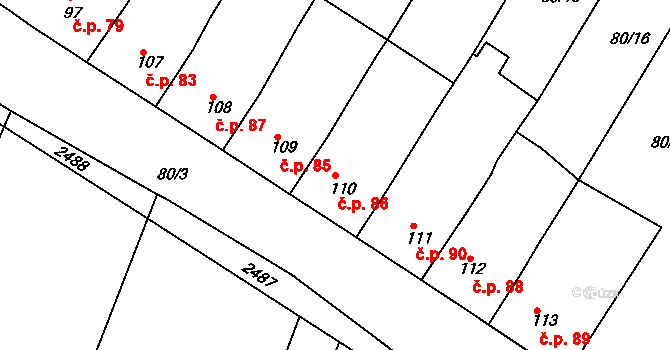 Bílavsko 86, Bystřice pod Hostýnem na parcele st. 110 v KÚ Bílavsko, Katastrální mapa