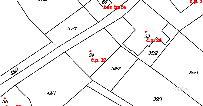 Lísky 27, Chvalnov-Lísky na parcele st. 34 v KÚ Lísky, Katastrální mapa