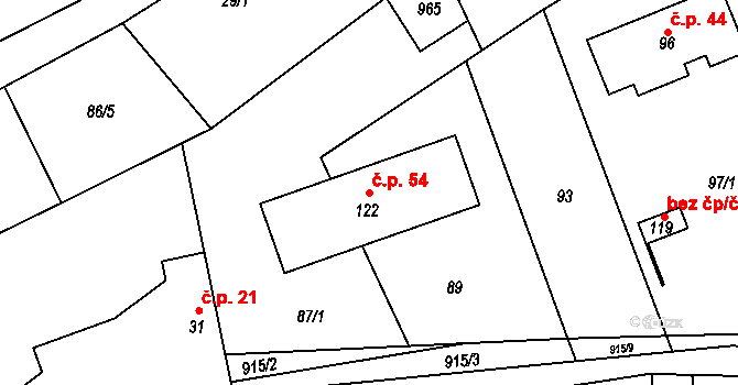 Ctiboř 54 na parcele st. 122 v KÚ Ctiboř, Katastrální mapa