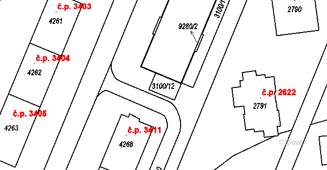 Zlín 105898023 na parcele st. 3100/12 v KÚ Zlín, Katastrální mapa