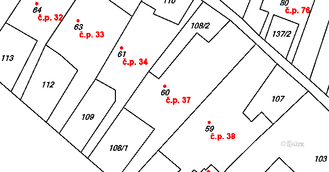 Skoky 37, Dolní Újezd na parcele st. 60 v KÚ Skoky u Staměřic, Katastrální mapa