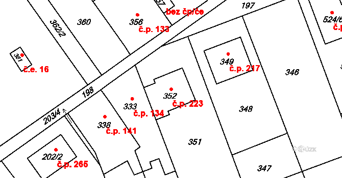 Přerov VII-Čekyně 223, Přerov na parcele st. 352 v KÚ Čekyně, Katastrální mapa