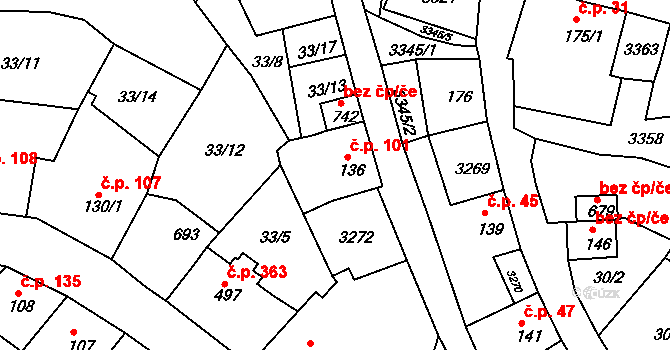 Bečov nad Teplou 101 na parcele st. 136 v KÚ Bečov nad Teplou, Katastrální mapa
