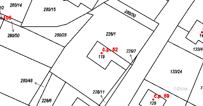 Sedlečko 52, Šemnice na parcele st. 119 v KÚ Sedlečko u Karlových Var, Katastrální mapa