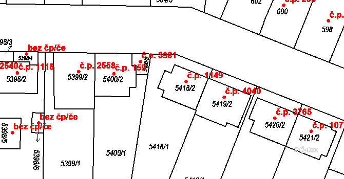 Jihlava 1149 na parcele st. 5418/2 v KÚ Jihlava, Katastrální mapa