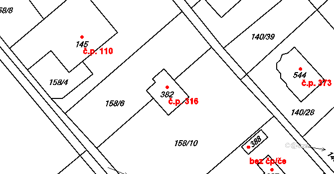 Horní Datyně 316, Vratimov na parcele st. 382 v KÚ Horní Datyně, Katastrální mapa