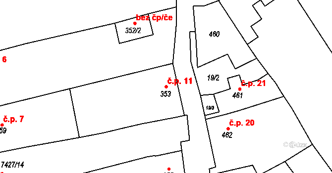 Dambořice 11 na parcele st. 353 v KÚ Dambořice, Katastrální mapa