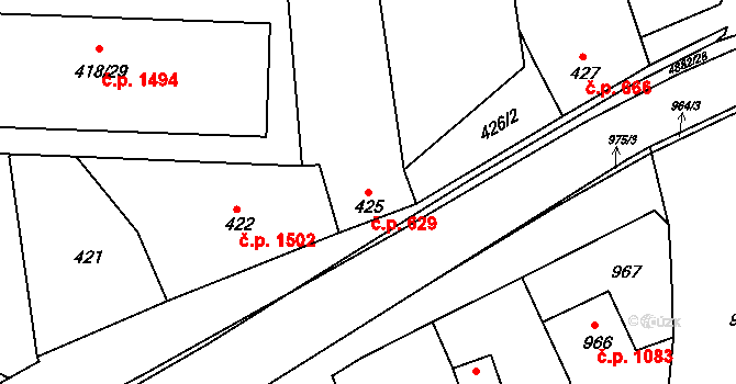 Bzenec 629 na parcele st. 425 v KÚ Bzenec, Katastrální mapa