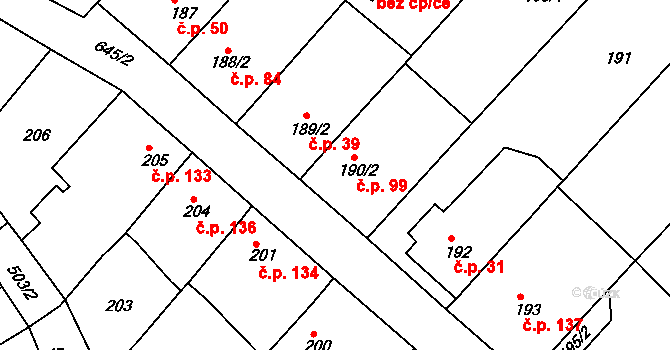 Opatovice 99, Vyškov na parcele st. 190/2 v KÚ Opatovice u Vyškova, Katastrální mapa