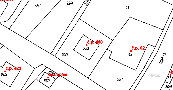 Krmelín 450 na parcele st. 50/3 v KÚ Krmelín, Katastrální mapa