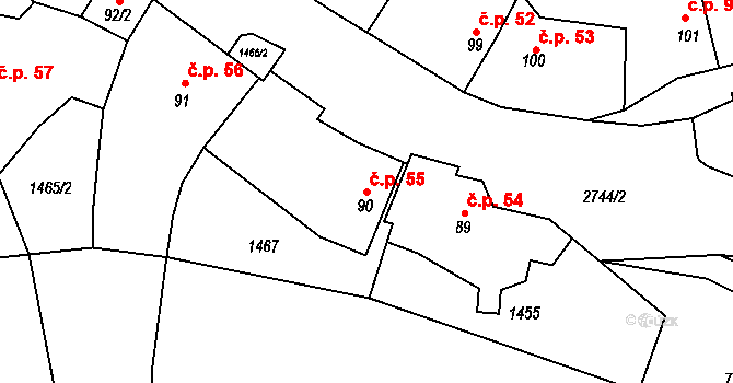 Kamberk 55 na parcele st. 90 v KÚ Kamberk, Katastrální mapa