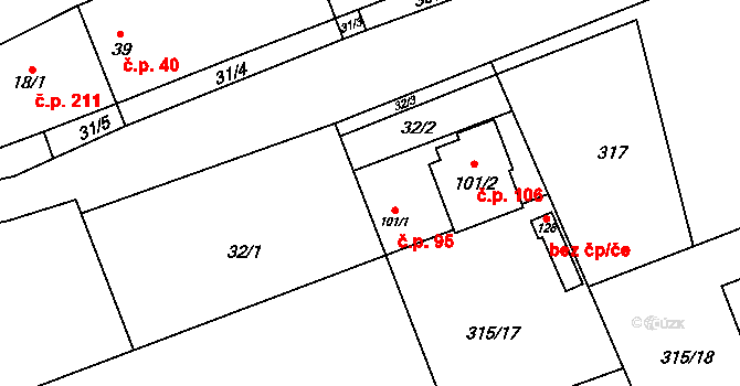 Hradišťko I 95, Veltruby na parcele st. 101/1 v KÚ Hradišťko I, Katastrální mapa